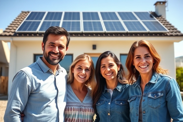 Família satisfeita com energia solar